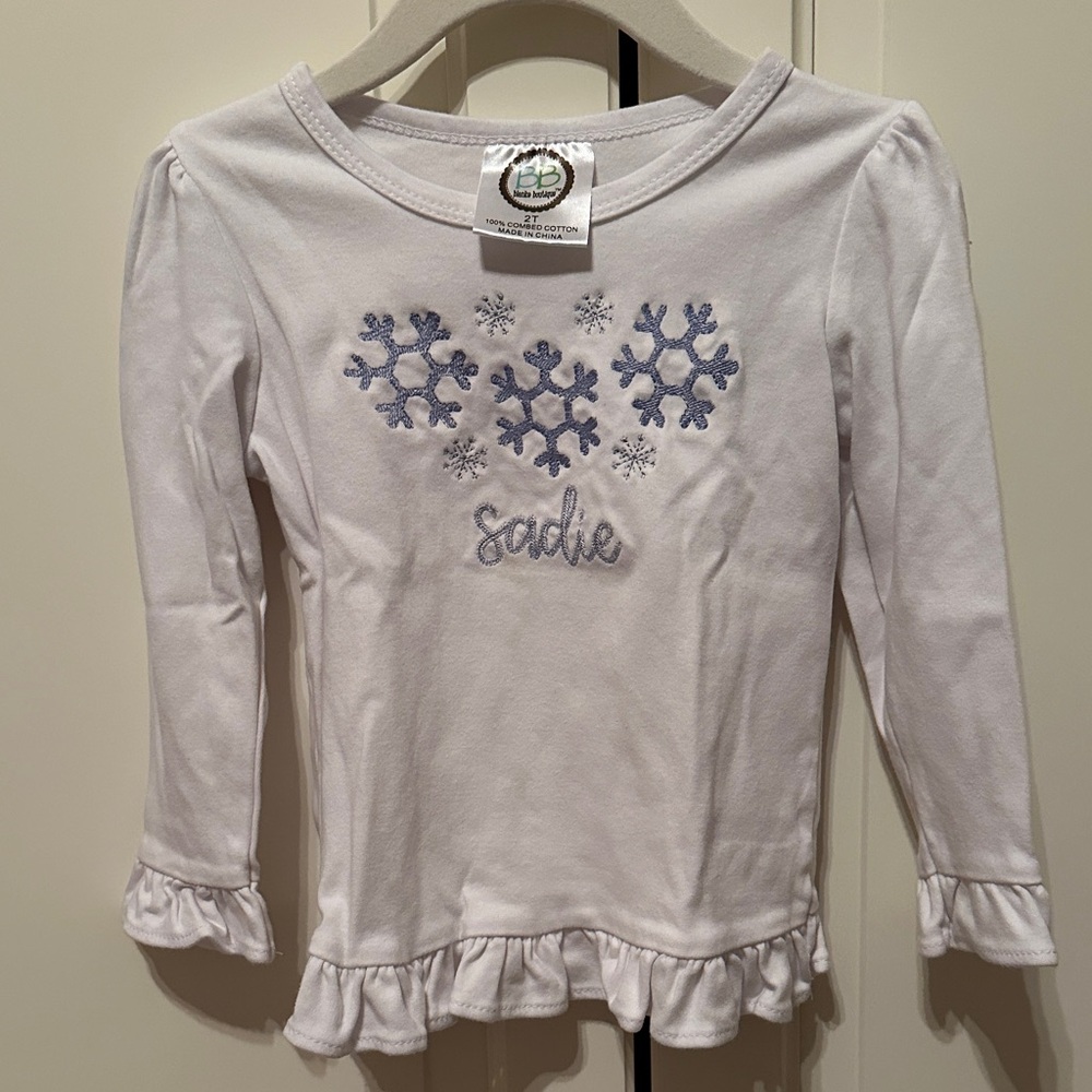 Embroidered Sadie White Snowflake Kids Top